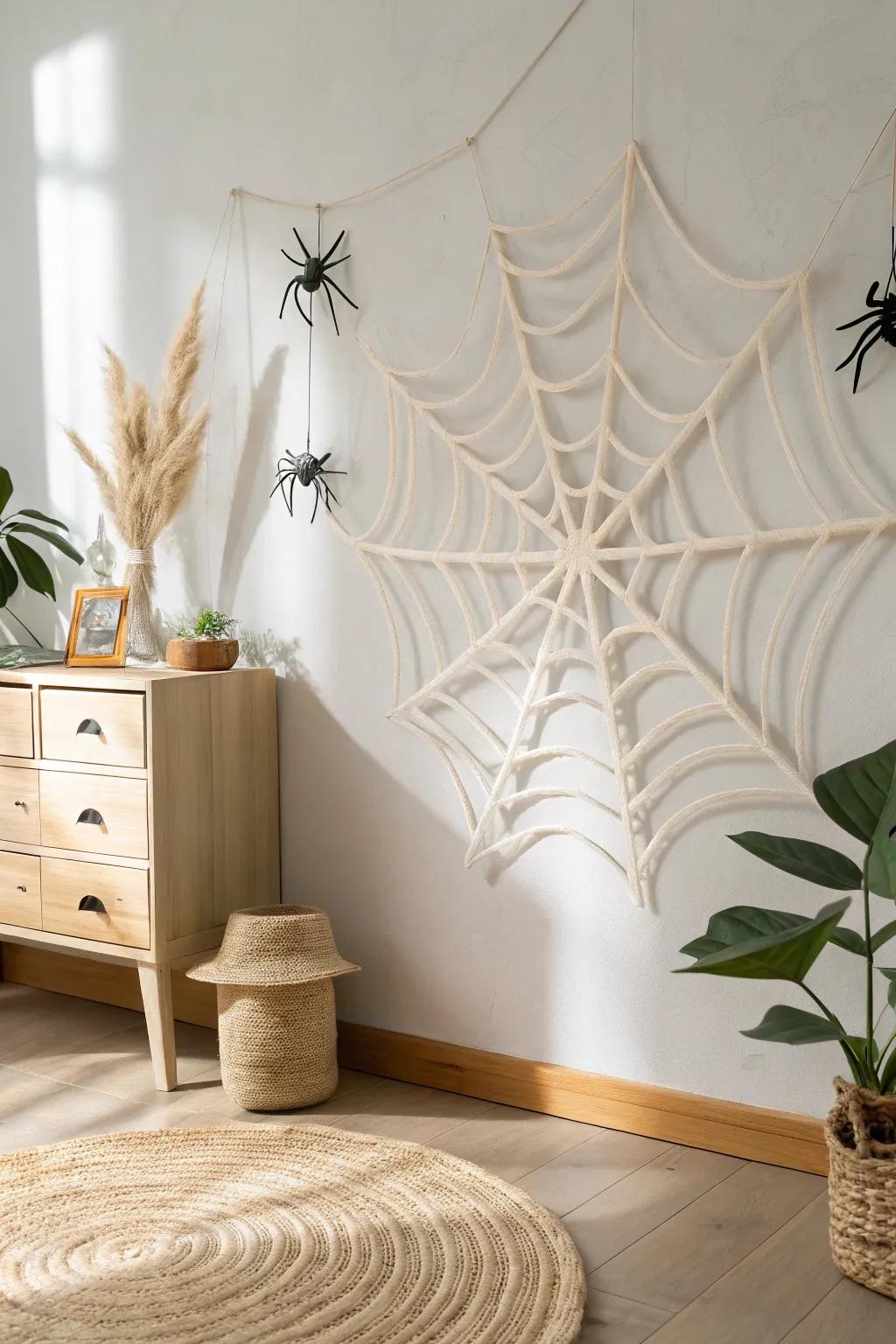 Elevate your Halloween decor with minimalist paper spider webs that add a touch of elegance and intrigue.