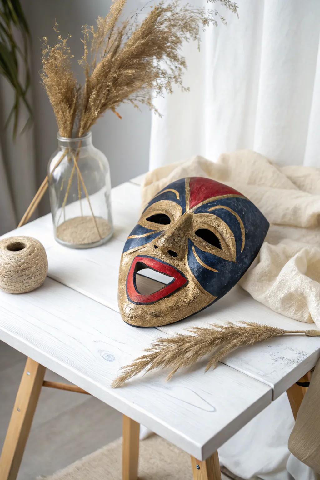 Unveil the drama in simplicity with this handcrafted theater mask, where bold expression meets minimalist elegance.
