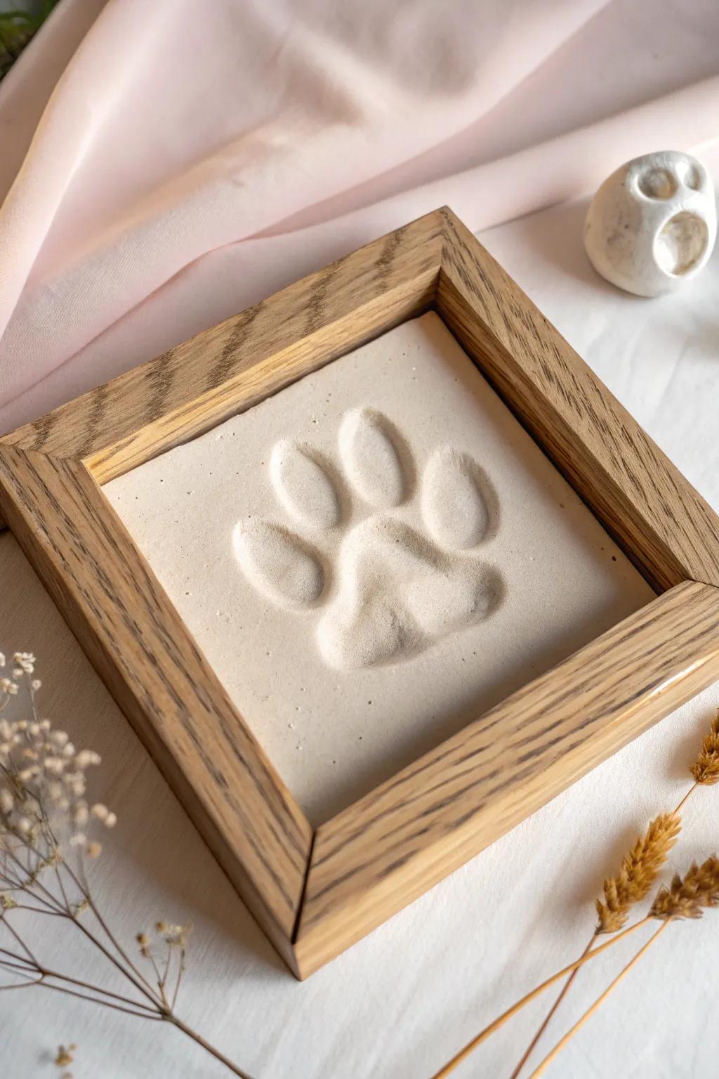Cherish your pet's unique touch with a beautifully crafted paw print impression. A blend of minimalism and Boho charm for timeless memories.