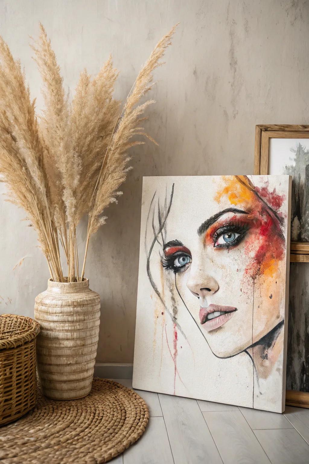 Explore the depth of abstract portraiture with bold strokes and vibrant hues.