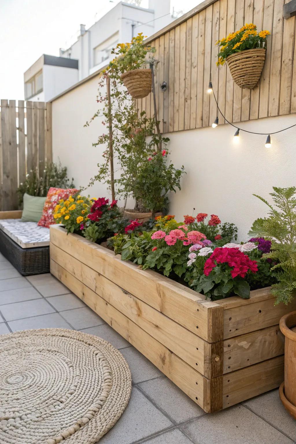 Transform your urban space into a lush retreat with vertical flower beds. #UrbanOasis #ScandinavianMinimalism