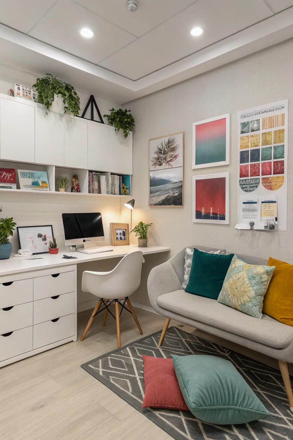 Brand colors subtly integrated into the office decor for a cohesive look.