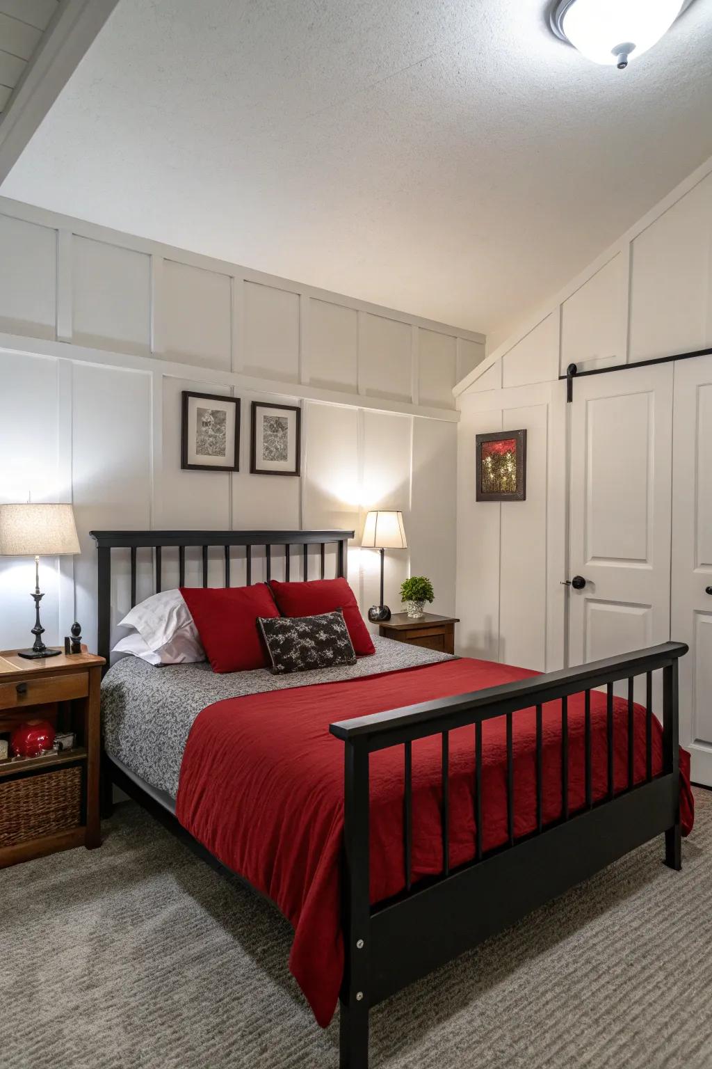 Black furniture creates a sleek, modern contrast in this bedroom.