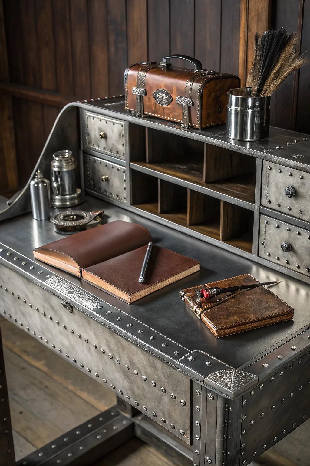 Transform your workspace with the sleek durability of an industrial metal desk—where craftsmanship meets modern design.
