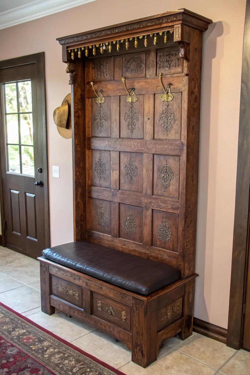 Transform your entryway with timeless craftsmanship: a hall tree reimagined from an antique door.