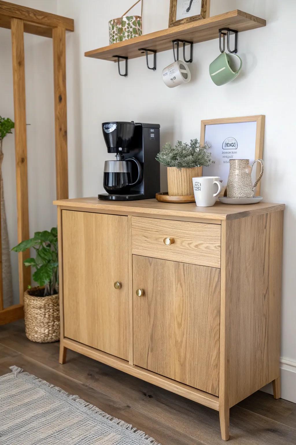 Transform your old cabinet into a chic coffee station that blends Scandinavian minimalism with boho charm. ☕✨ #RepurposedFurniture #CoffeeLover