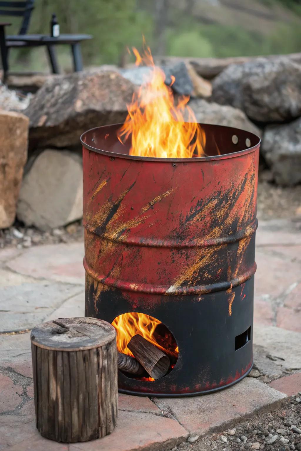 Harness the warmth: Experience efficient heat with a bold, handcrafted fire pit.
