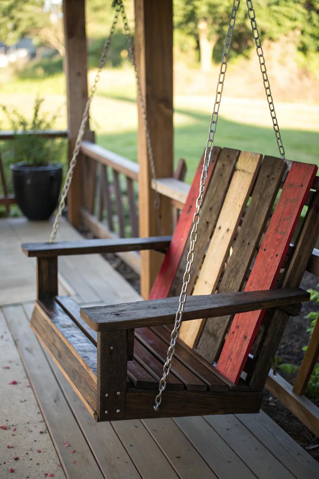 Unwind in style with this handcrafted pallet swing chair, the perfect blend of comfort and craftsmanship.