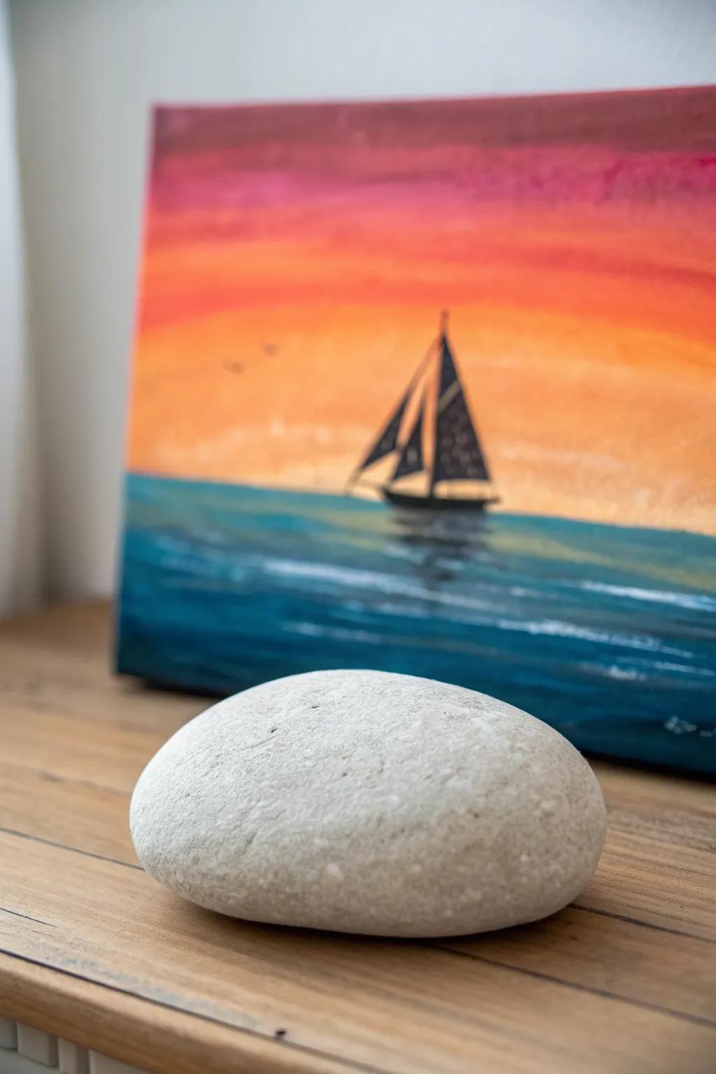 Sail into serenity with this hand-painted sunset masterpiece, where craftsmanship meets natural beauty.