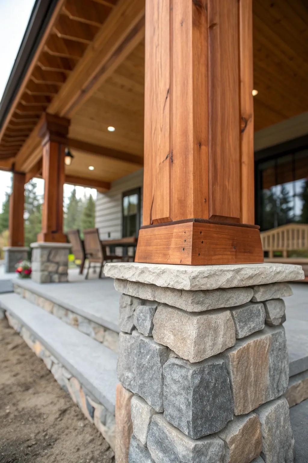 Elevate your porch with the timeless blend of cedar and stone.