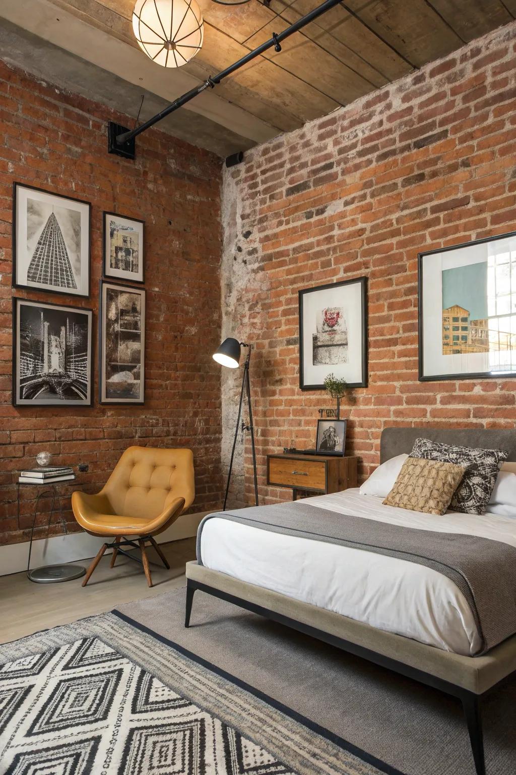 A perfect blend of vintage charm and modern style against a rustic brick wall.