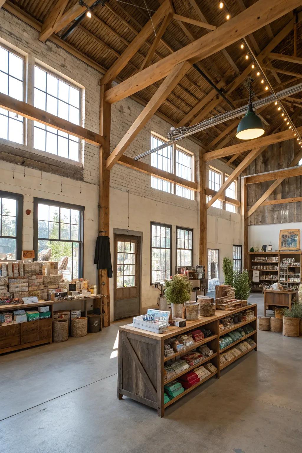 An open and airy rustic shop interior that invites exploration.
