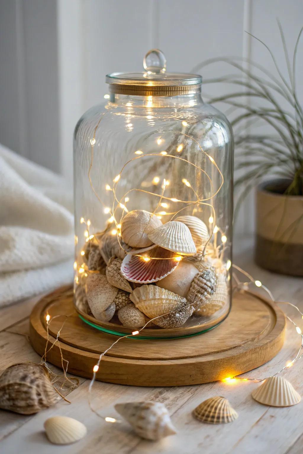 Illuminate your evenings with a magical glow - seashells and fairy lights in perfect harmony.