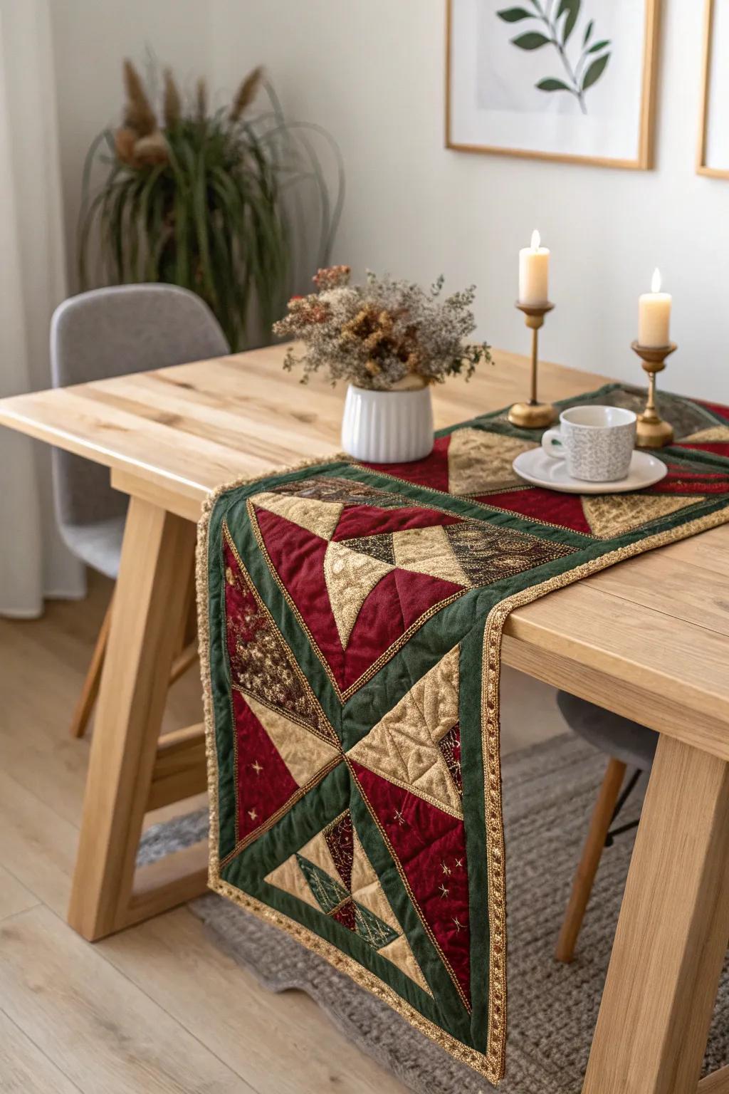Transform your dining table with a quilted table runner that brings festive warmth and minimalist charm to your holiday gatherings.
