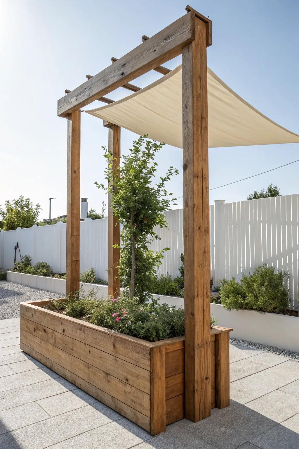 Transform your space with versatile wooden beams that bring nature right to your shade sail.