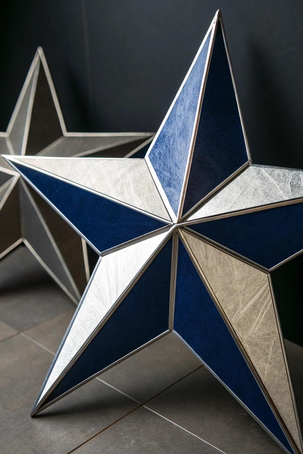 Embrace modern elegance with this handcrafted geometric star in striking metallic hues.