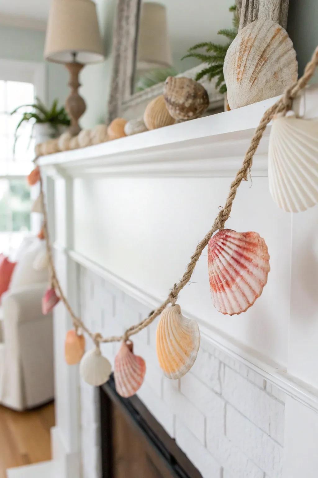 Bring coastal charm to your home with a handmade seashell garland—each shell tells a story of the sea. 🌊✨