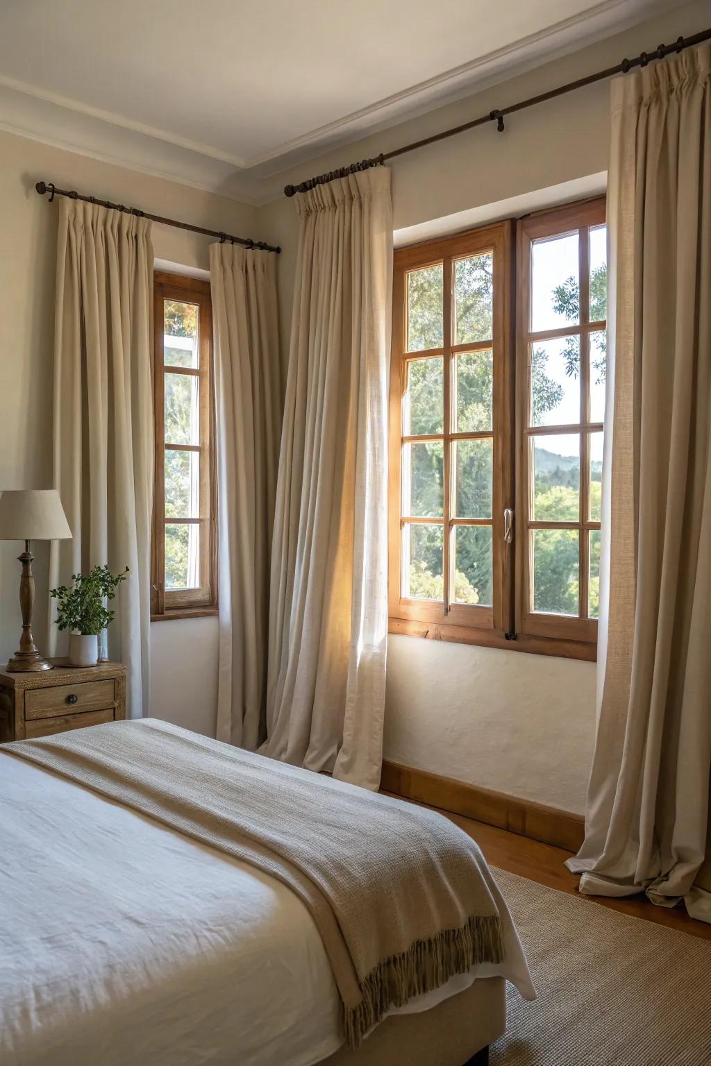Neutral-toned curtains are a timeless addition to any bedroom.