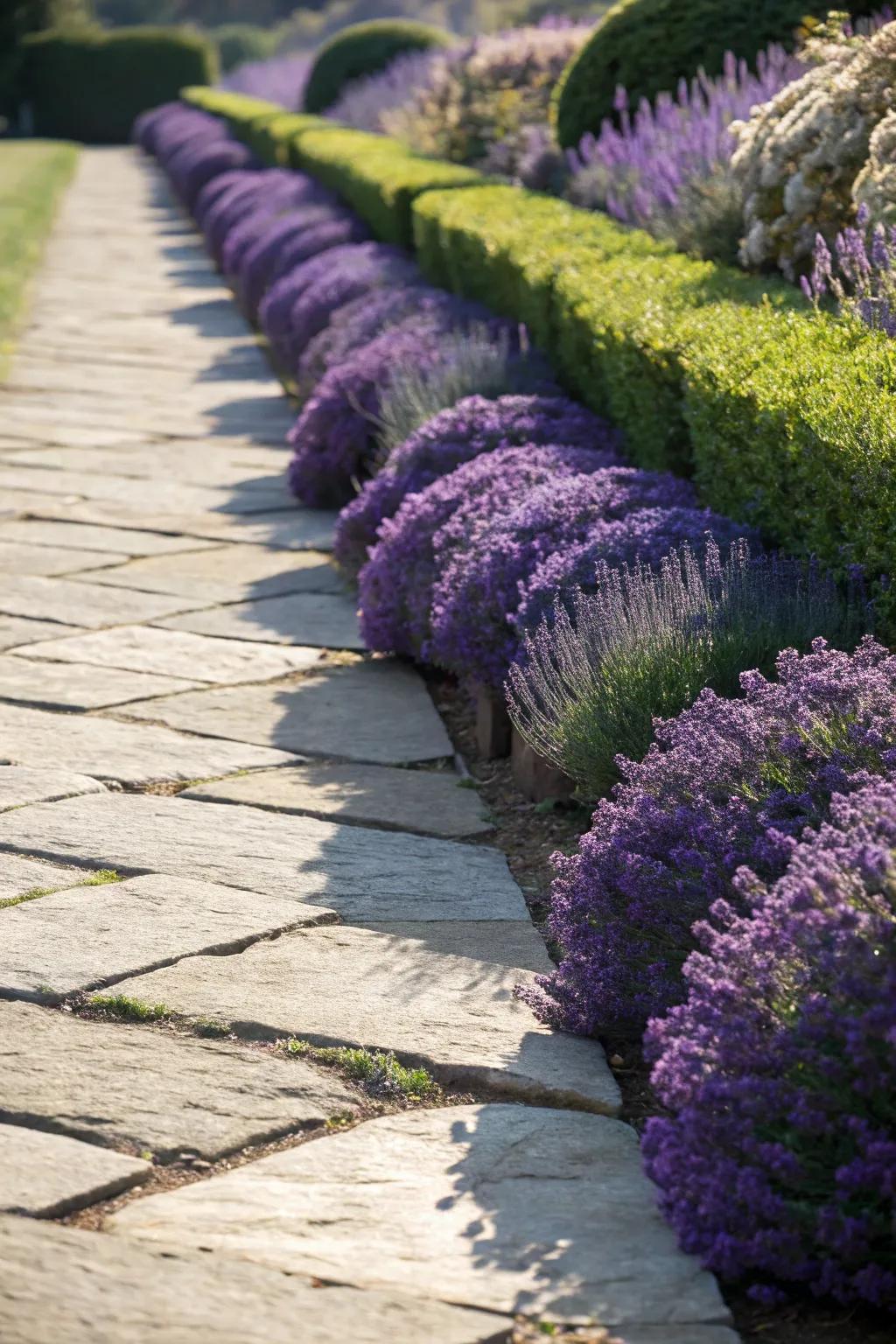 Transform your walkway with lush lavender borders that captivate the senses.