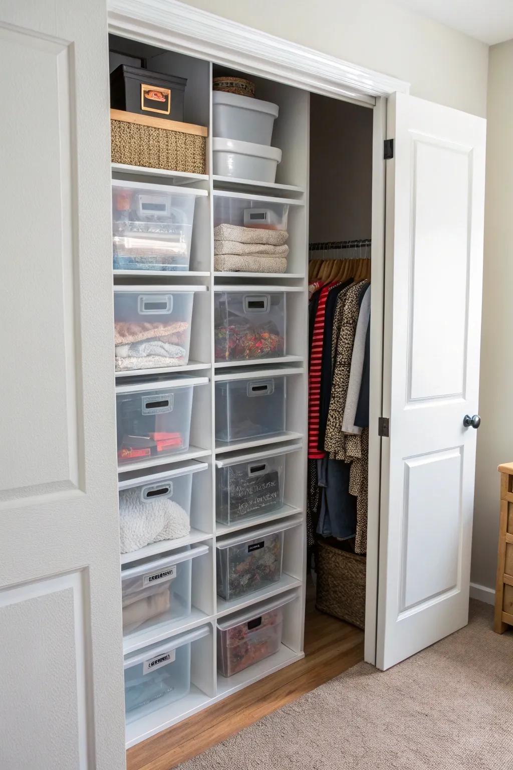 Clear bins keep everything visible and organized.