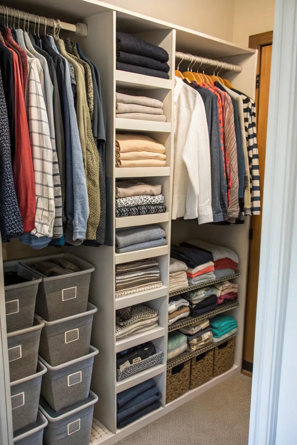 Shelf dividers keep your folded clothes tidy and accessible.