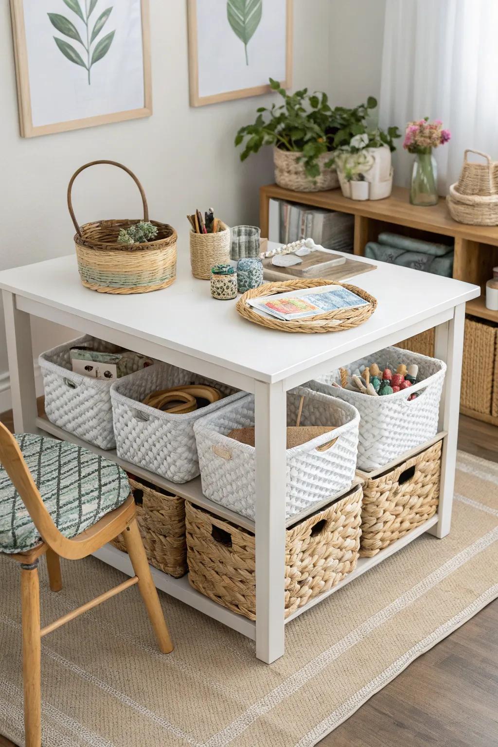 Smart storage solutions keep your table area neat and efficient.