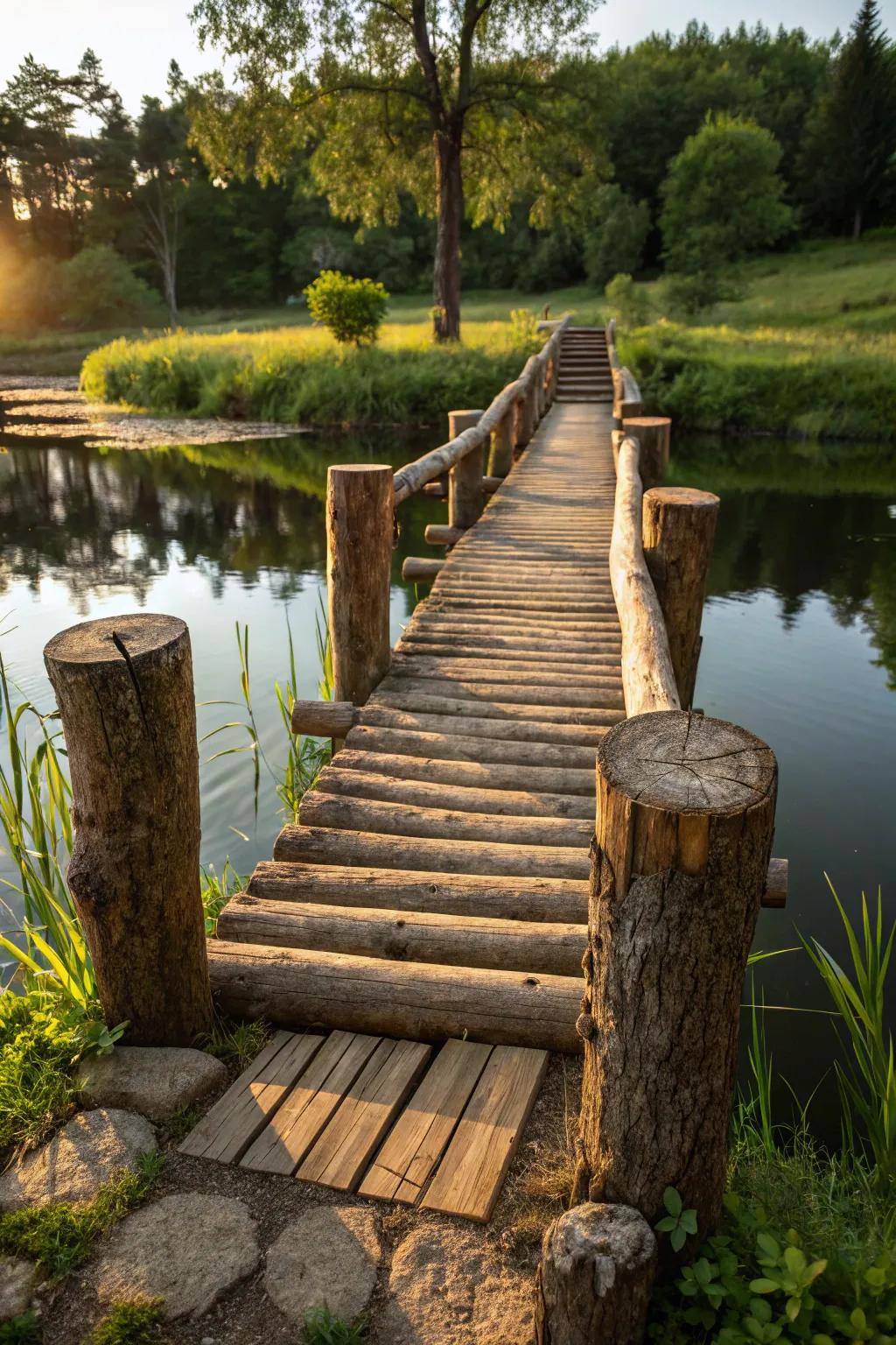 A handcrafted haven: This natural log dock seamlessly blends with its surroundings, offering a tranquil retreat.