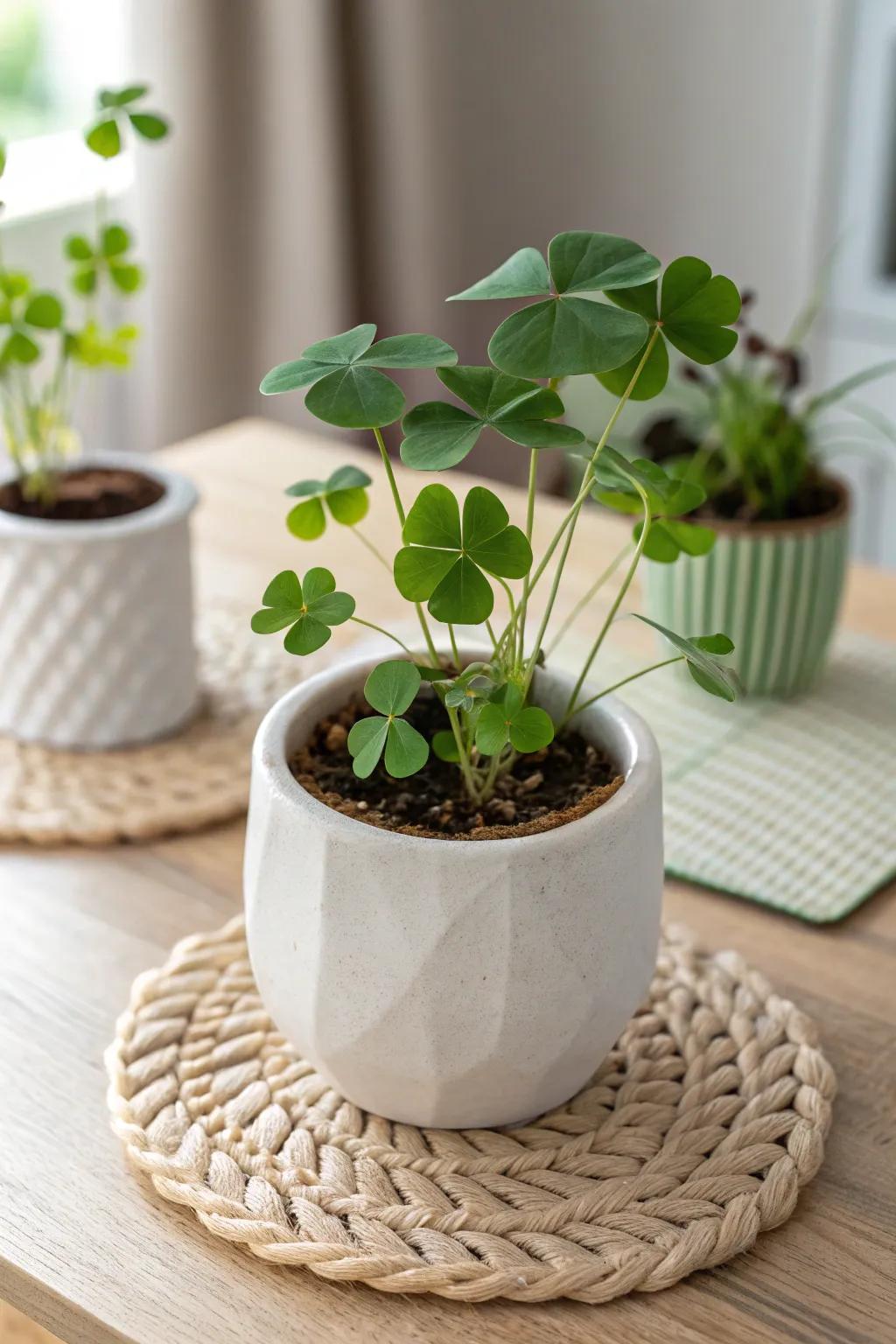 Embrace a touch of magic with this charming shamrock plant, perfect for adding a splash of green to your minimalist haven.