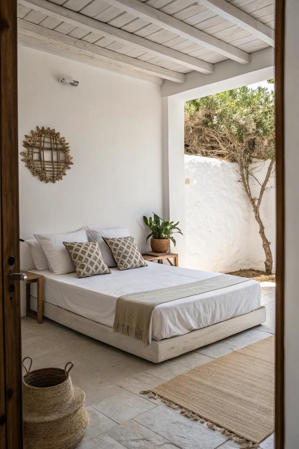 Minimal styling with cozy touches creates a serene summer sanctuary.