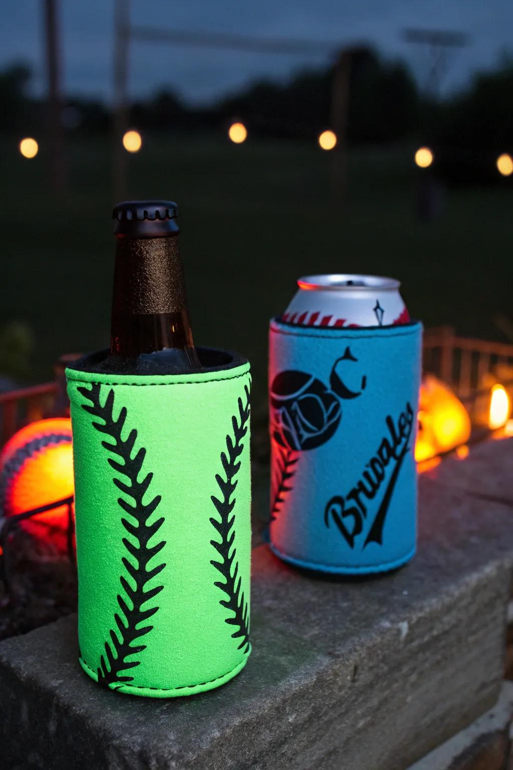 Illuminate your summer nights with these captivating glow-in-the-dark koozies, perfect for any evening gathering.