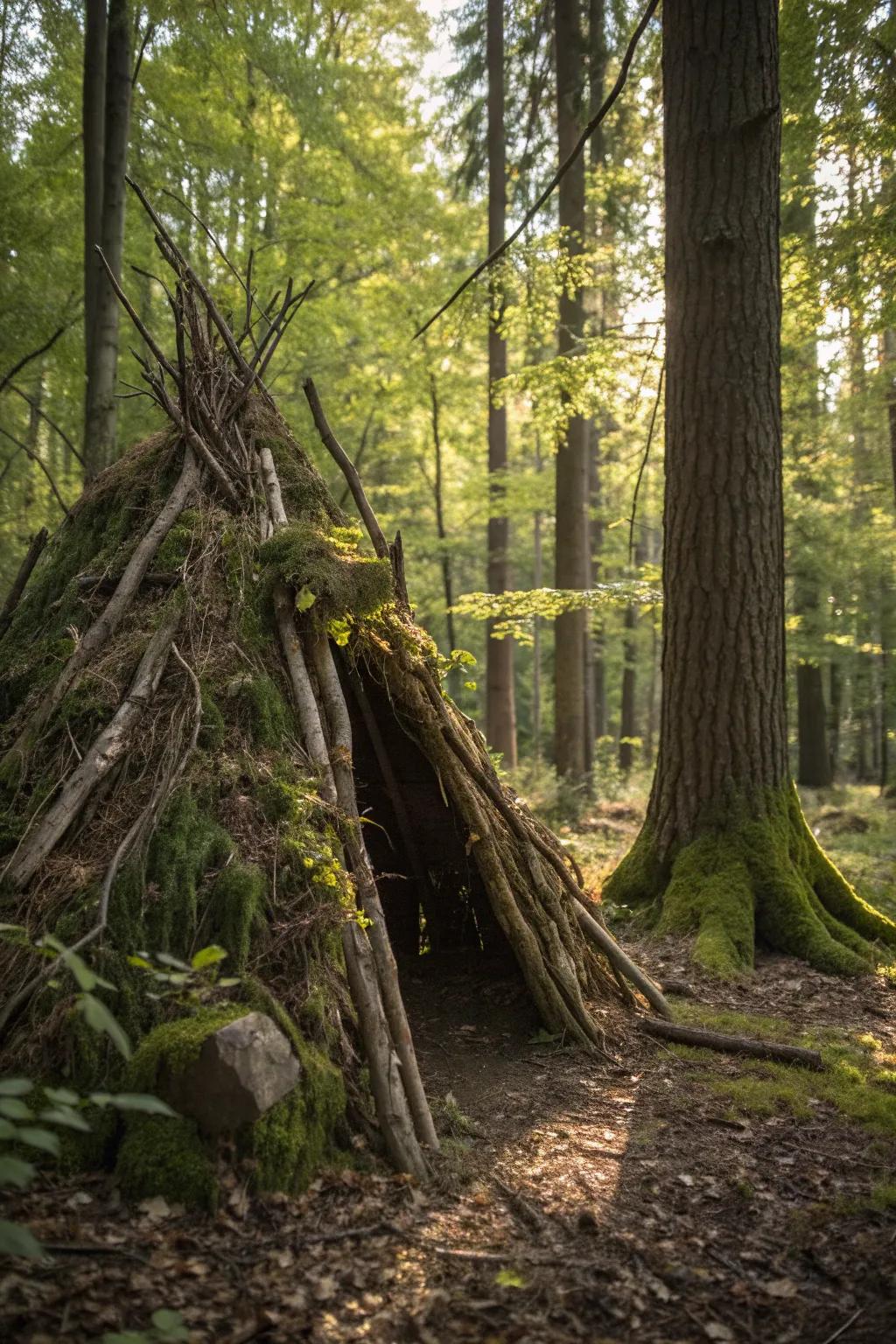 Embrace the art of survival with a handcrafted forest hideaway.