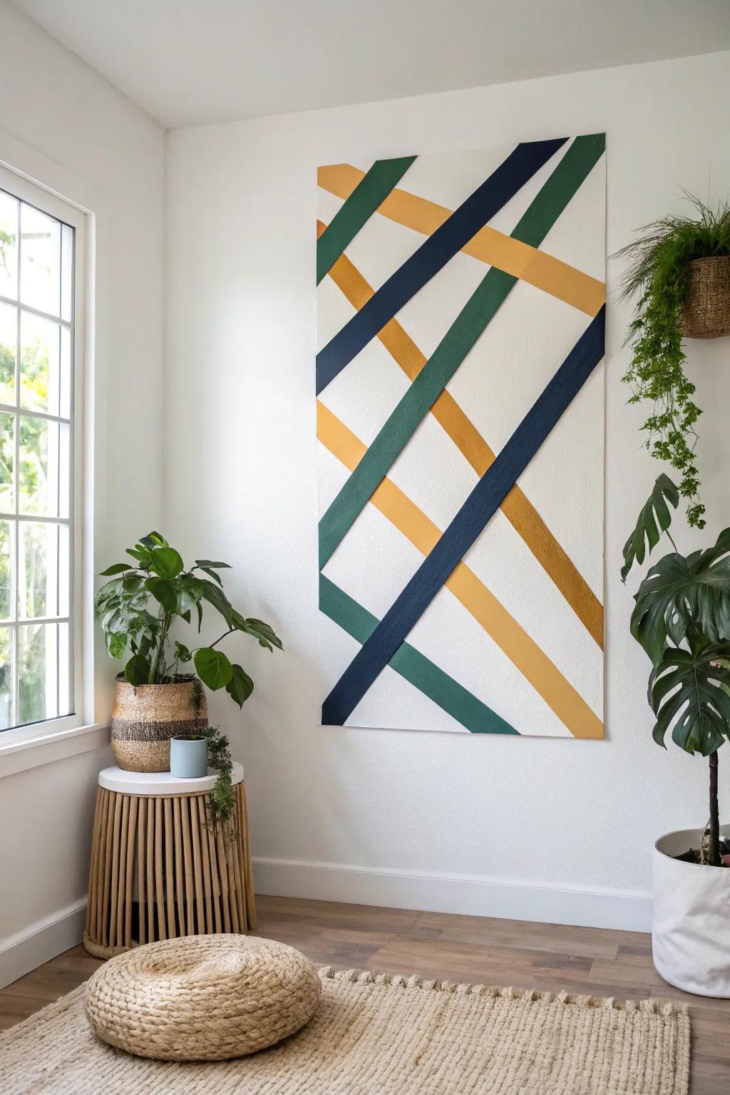 Unleash your creativity with abstract tape art—where simplicity meets bold colors and craftsmanship shines!