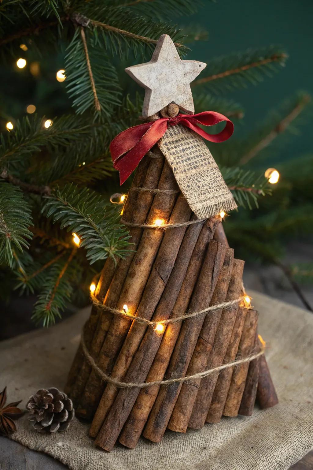 Handcrafted Holiday Charm: Rustic Tobacco Stick Christmas Tree