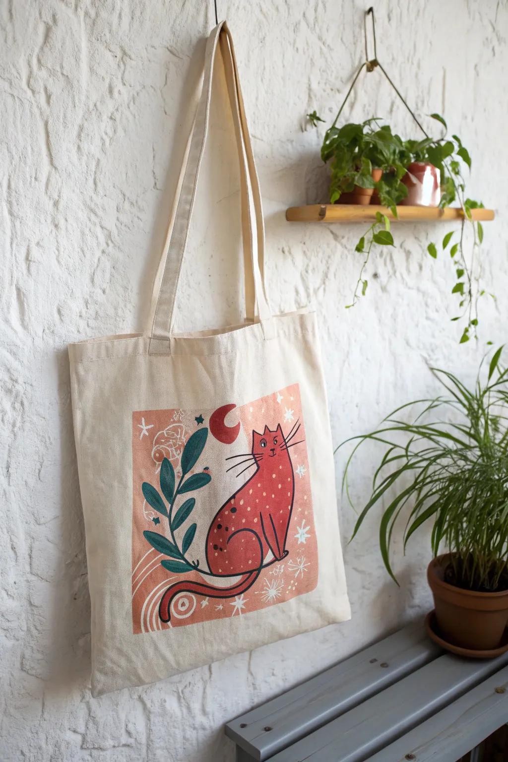 Add a touch of whimsy to your style with this charming cartoon cat tote—perfectly blending minimalism with playful design!