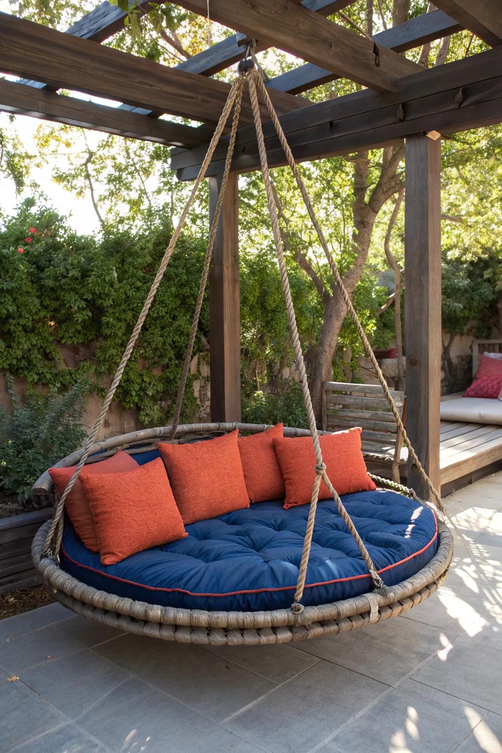 Transform your space with a hanging daybed: where craftsmanship meets comfort.