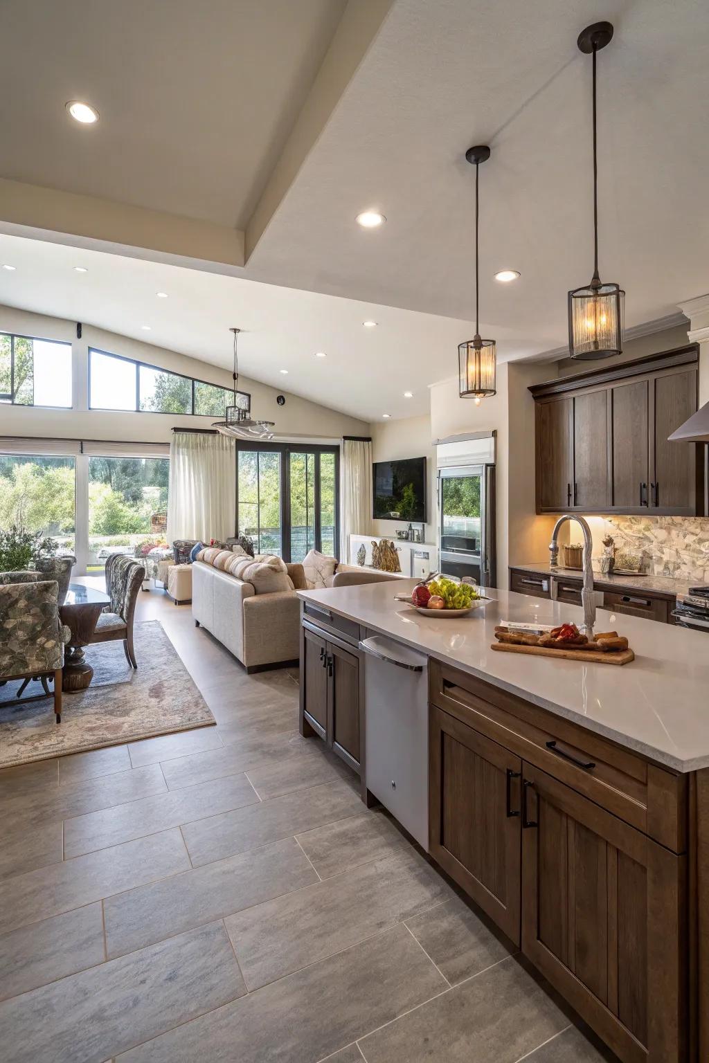 An open layout fosters connection and movement in this kitchen.