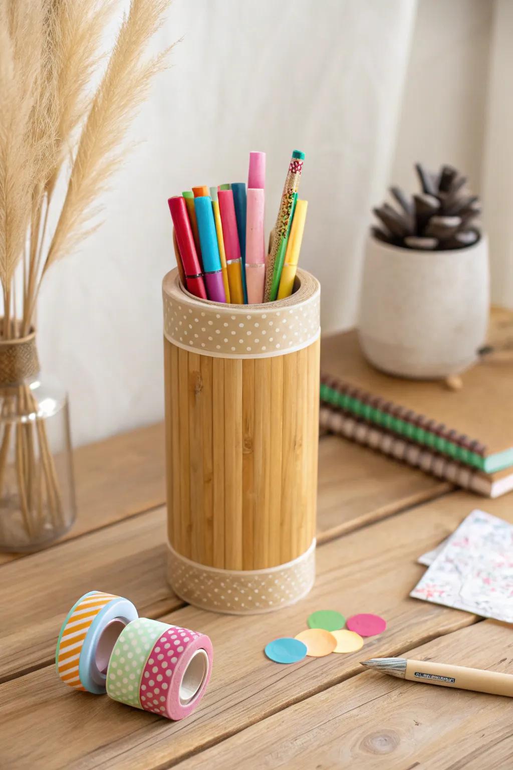 Unleash creativity with the perfect stationery surprise, elegantly tucked into a chic bamboo tumbler.