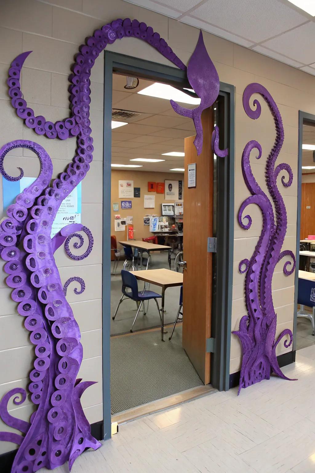 Octopus arms bring a playful 3D element to your ocean-themed door.