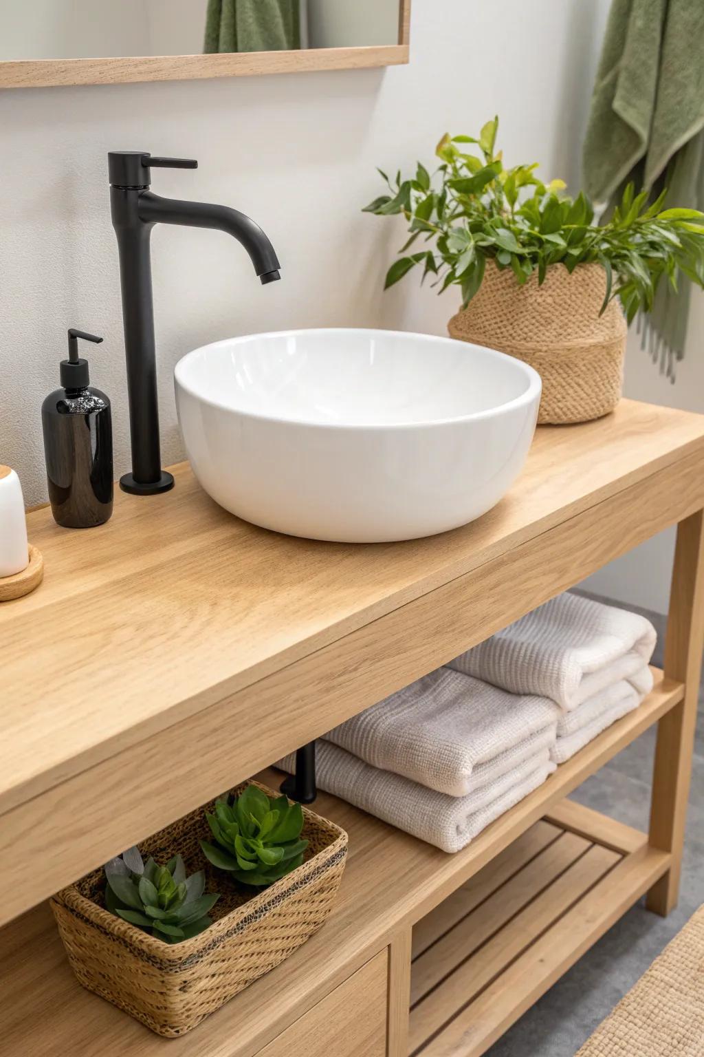 Elevate your bathroom with a minimalist floating shelf vanity, perfect for small spaces. #MinimalistDesign #FloatingVanity
