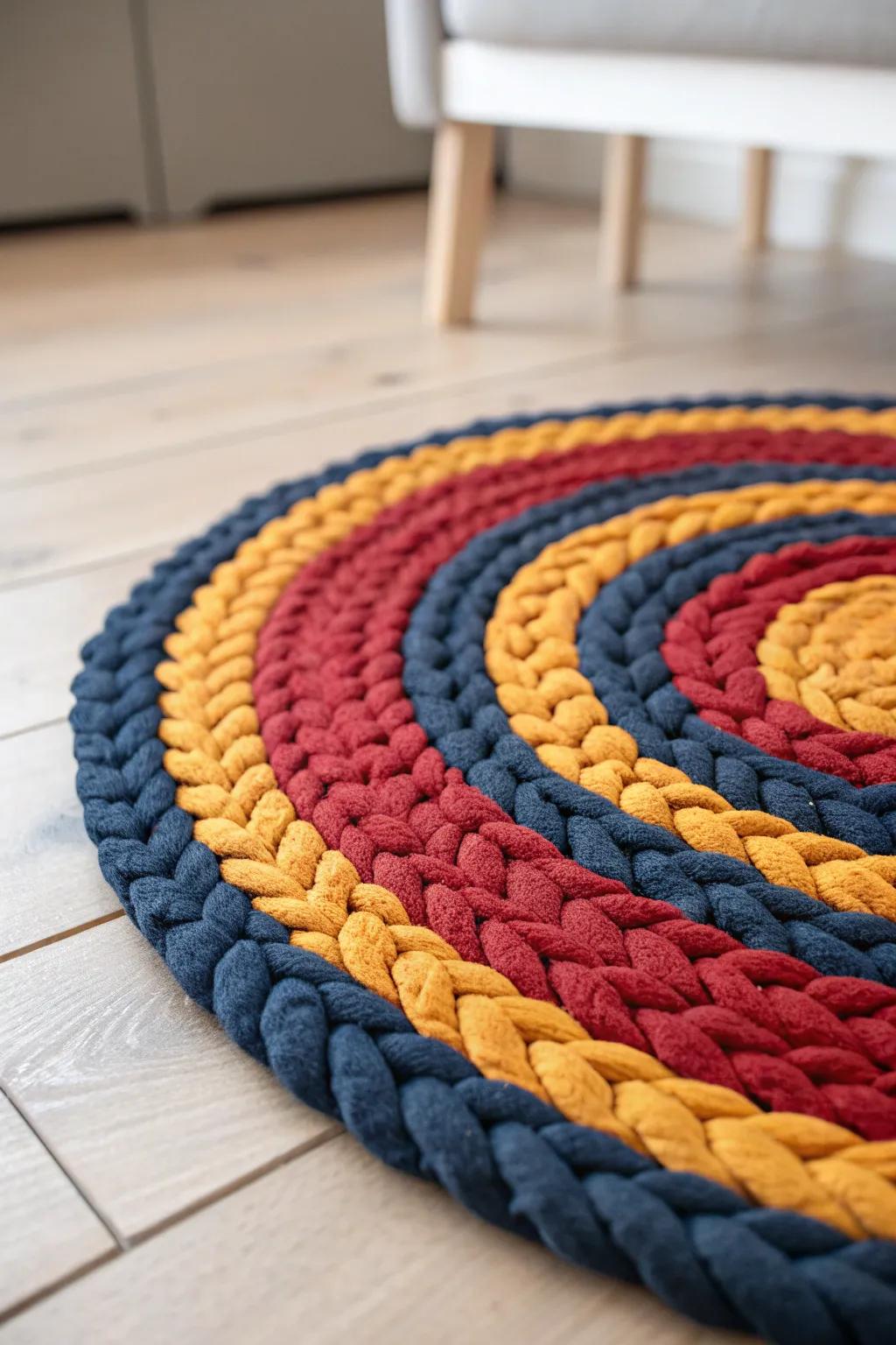 Transform old t-shirts into a stunning braided rug that adds a pop of color and comfort to your space.