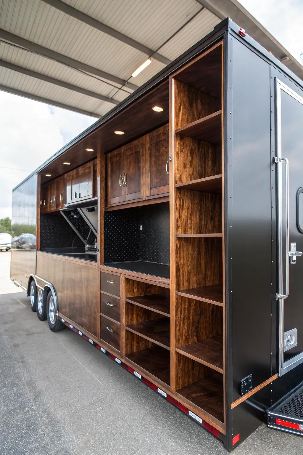 Transform your trailer with sleek, custom cabinetry that blends craftsmanship and functionality.