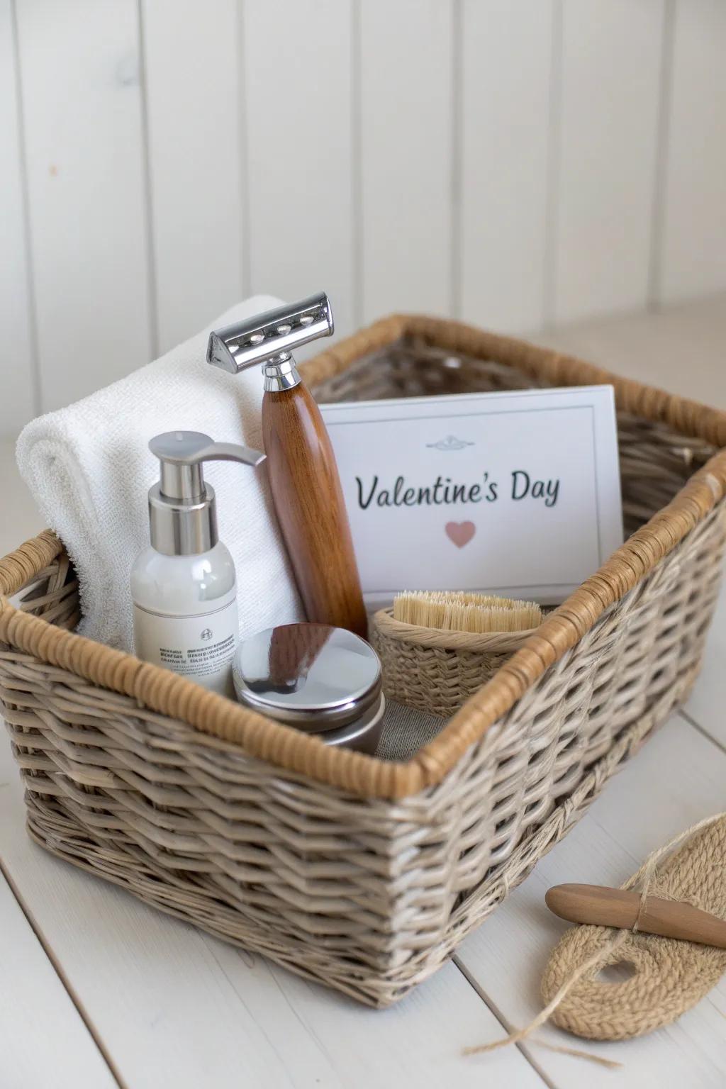 Elevate his grooming routine with a bespoke Valentine's Day basket, combining luxury and personal touch.