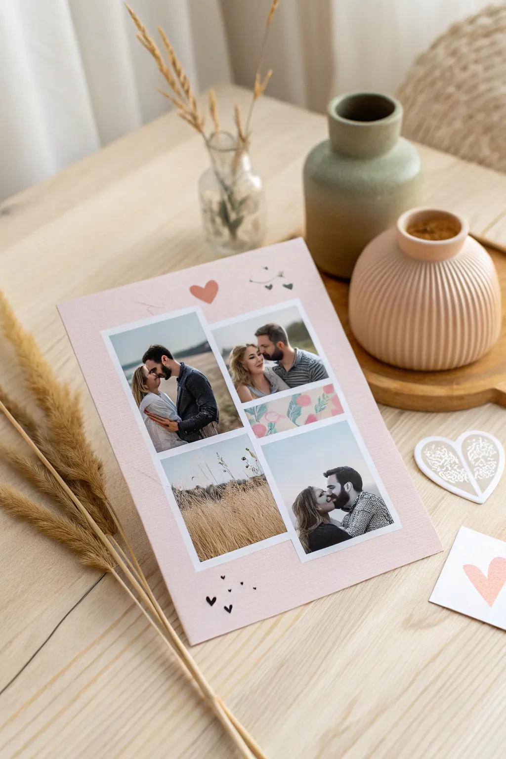 Capture your love story with a personalized photo collage card—minimalist elegance meets heartfelt memories. #ValentinesDay #ScandiBoho #CraftedWithLove