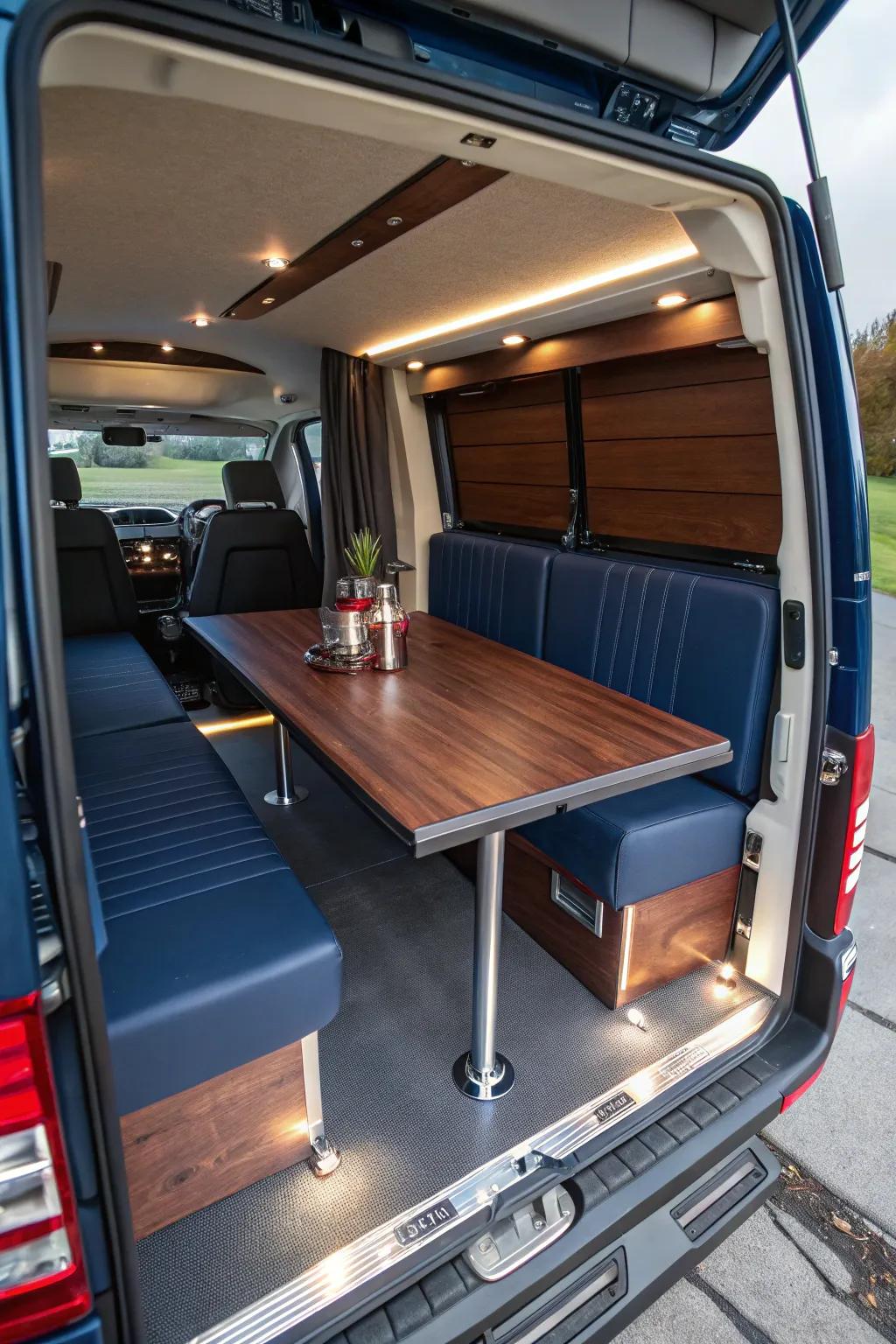 Transform your space: Ingenious pop-up table design for ultimate van versatility.