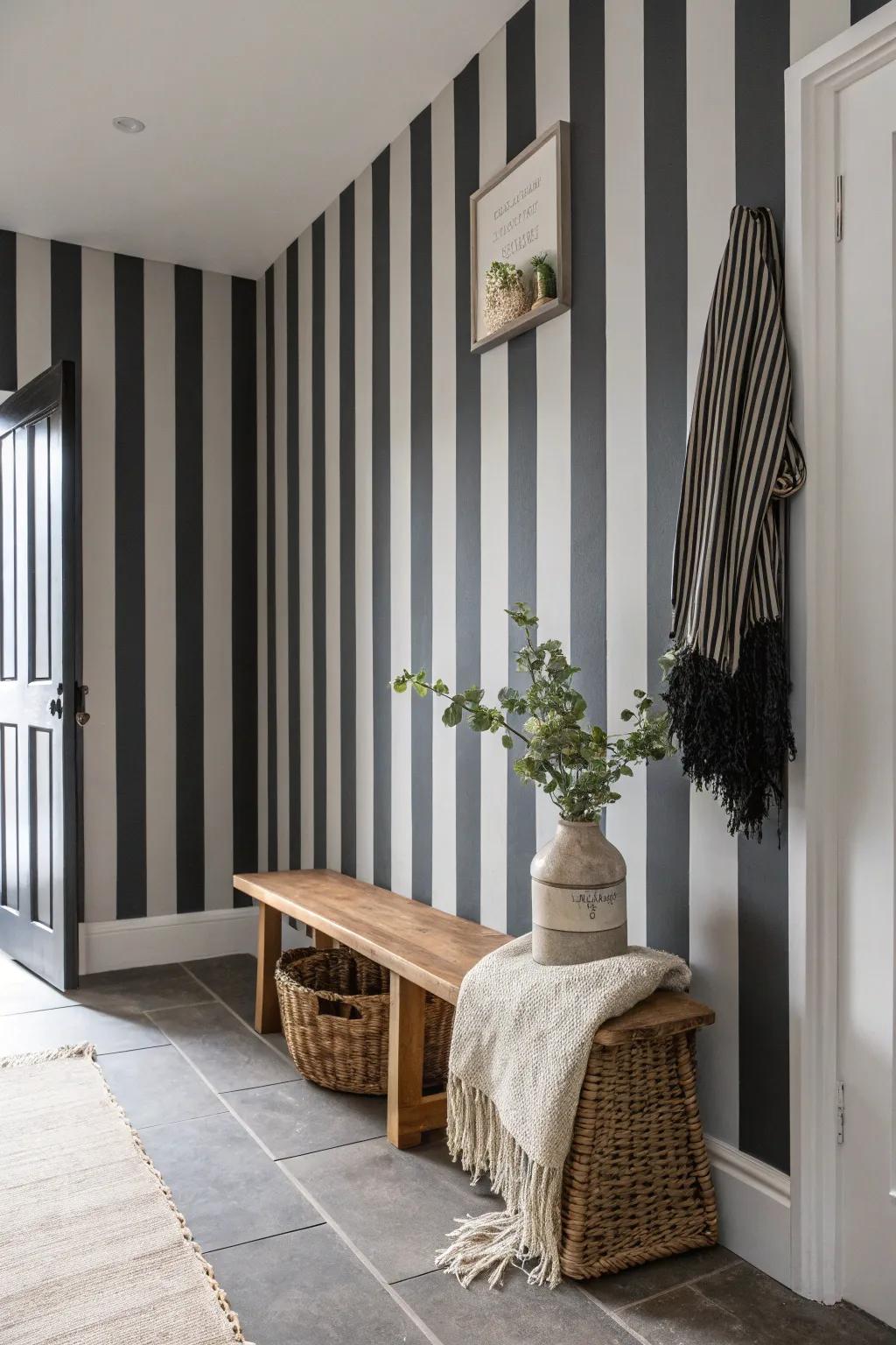 Elevate your space with moody monochrome stripes for a sophisticated, modern flair.