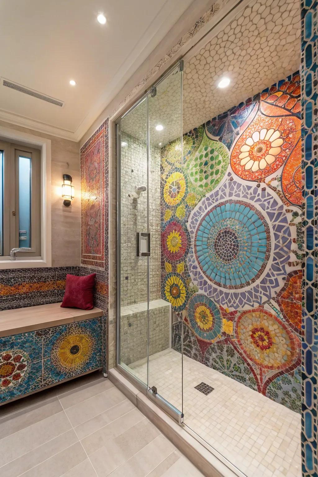 Mosaic tiles add an artistic flair and elevate the design of your steam shower.