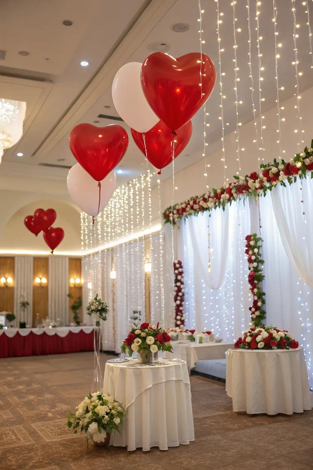 Heart-shaped balloons add a playful touch.