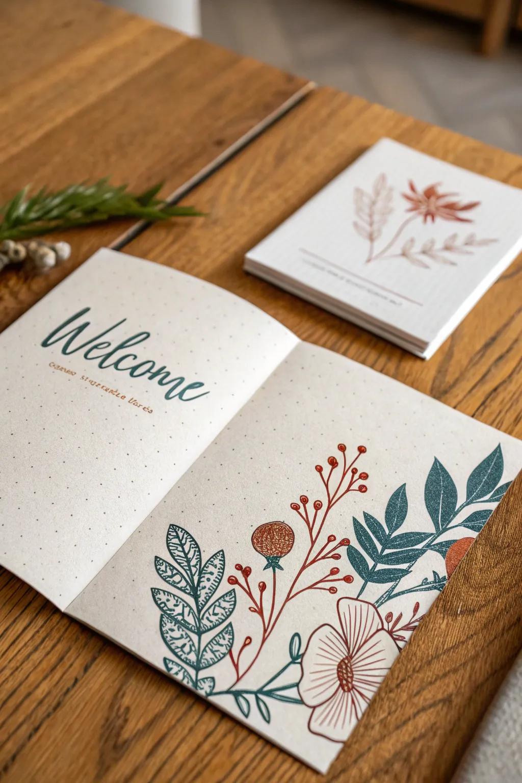 Add a personal touch with a beautifully crafted welcome card, perfect for heartfelt messages.