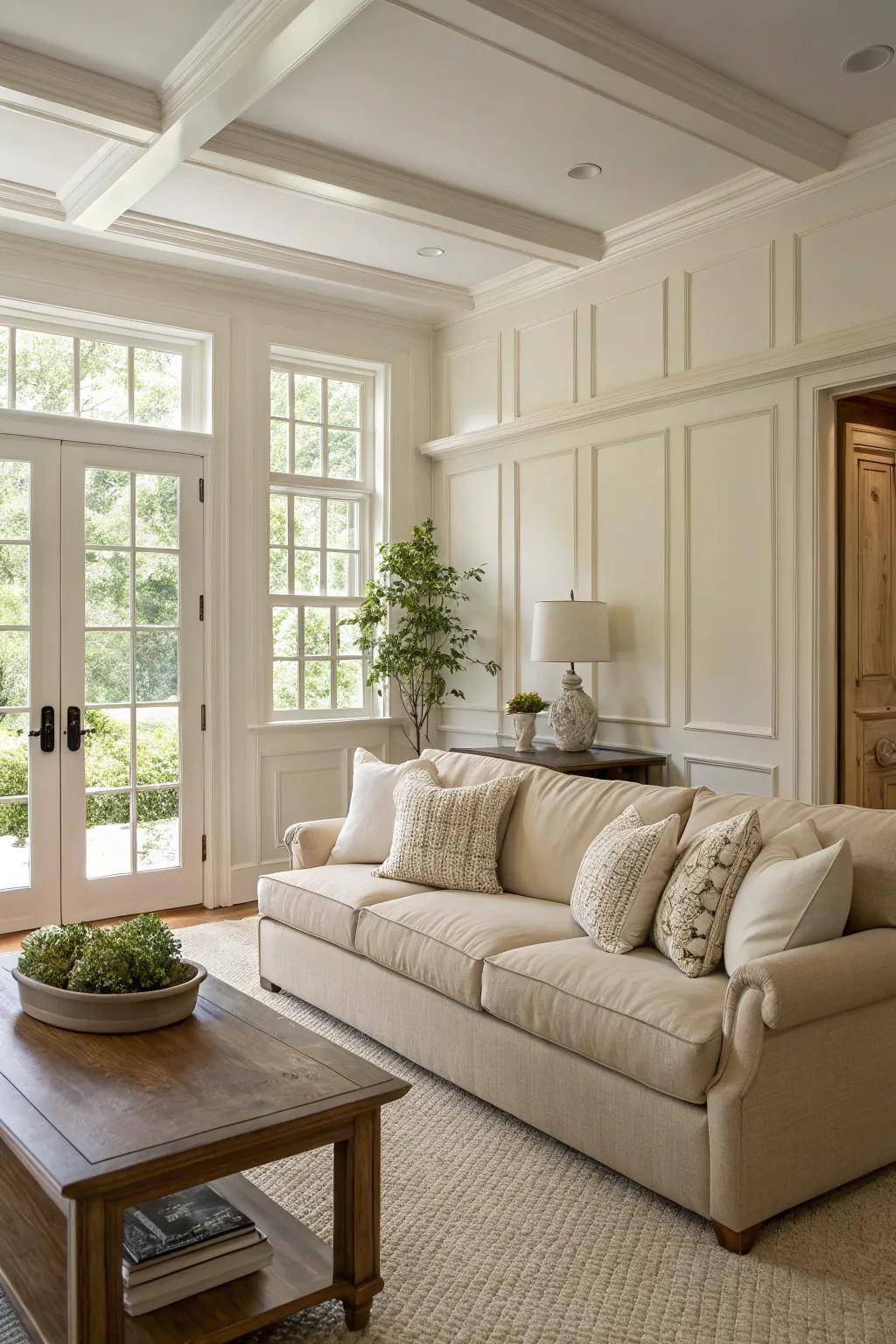 Sophisticated elegance with beige and white balance.