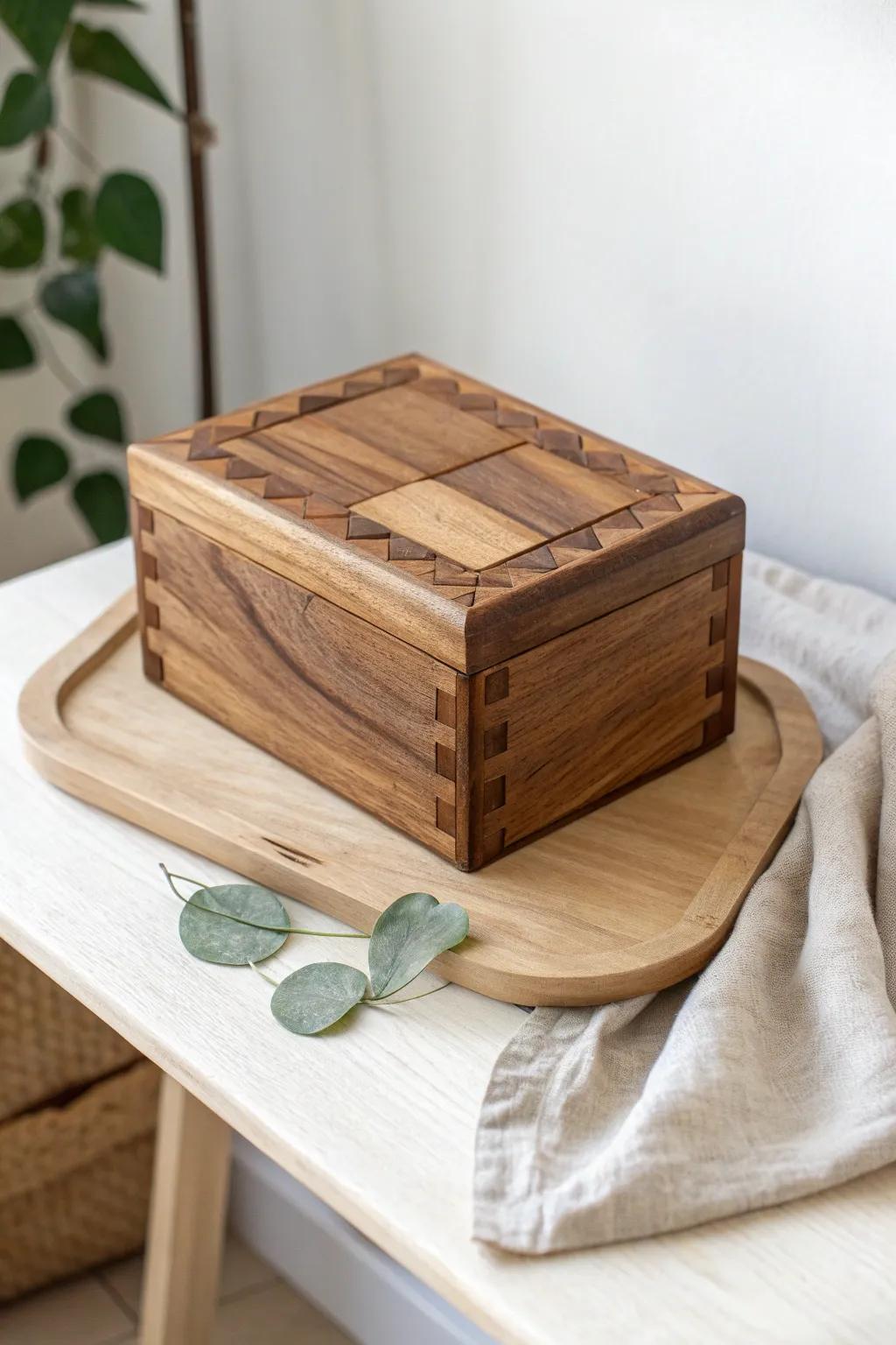 Unlock the mystery and beauty of craftsmanship with this handmade wooden puzzle box.